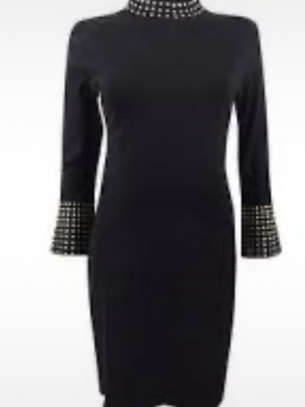 Calvin Klein Black Long-Sleeve Sheath Dress with Studded Collar & Cuffs